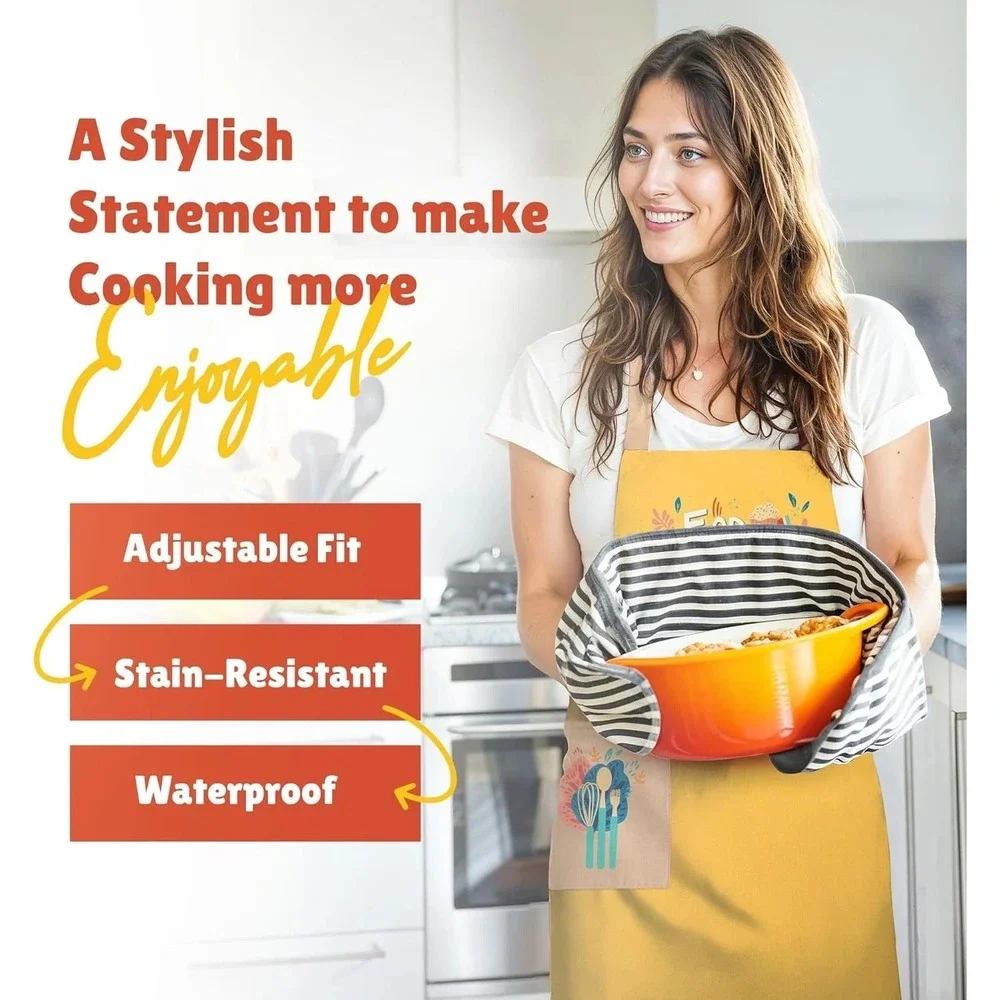 Waterproof Apron for Adults – Adjustable Fit with Deep Pockets, Stylish‎ Cooking